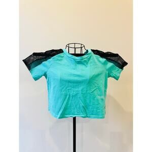 PINK Victoria’s Secret Cropped Tee Small Green teal Mesh Sleeve Soft Casual Top